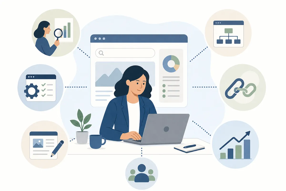 SEO consultant reviewing a technical site audit with issues ranked by priority