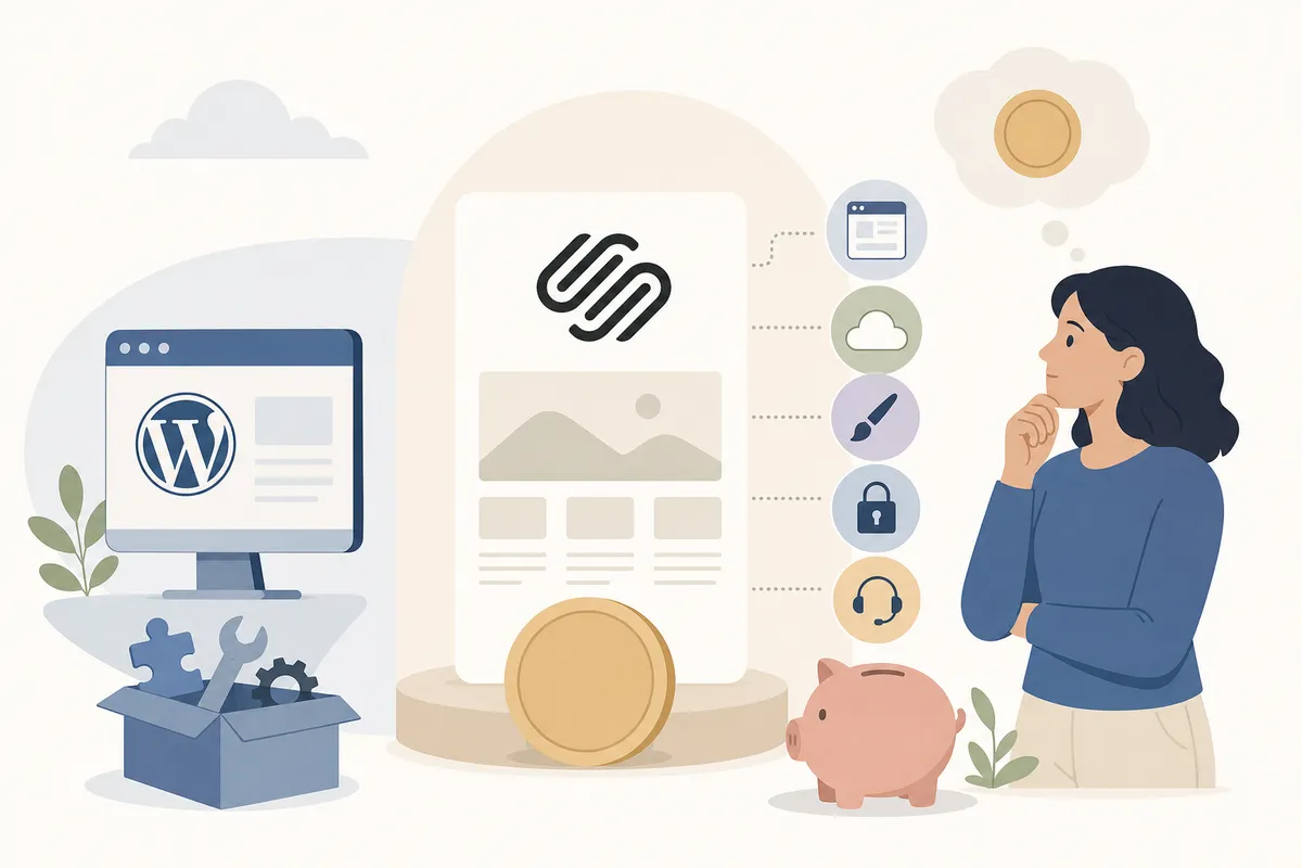 Los cuatro planes de precios de Squarespace dispuestos uno junto a otro con sus características incluidas