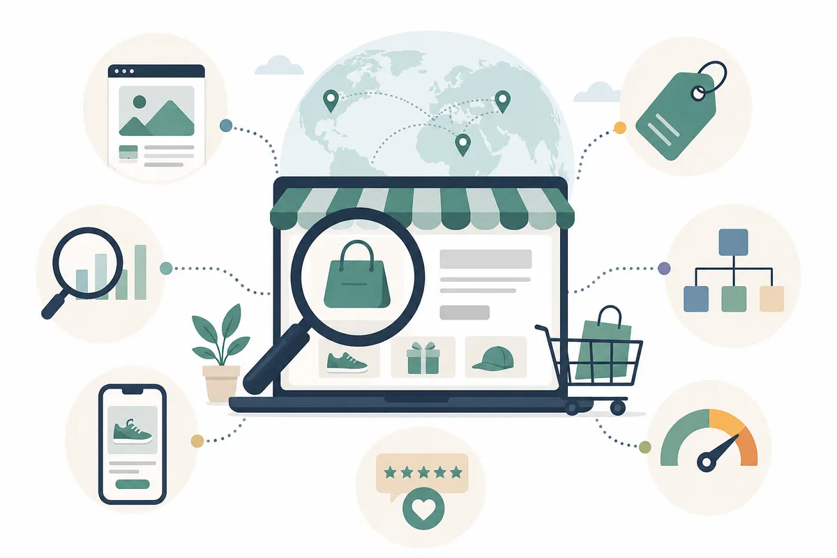 Diagram of the five core types of ecommerce SEO and how each drives growth