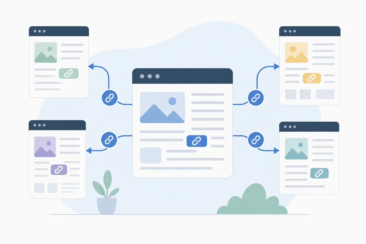 Diagram of navigation, in-text, footer and sidebar internal links placed on one web page