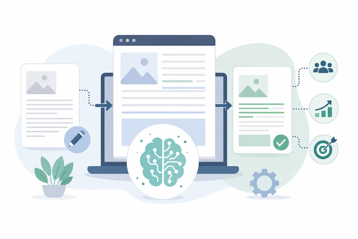 Editor dashboard showing an AI content optimization score next to a draft