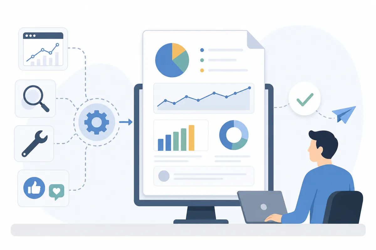 dashboard showing automated SEO reporting metrics updating on a schedule