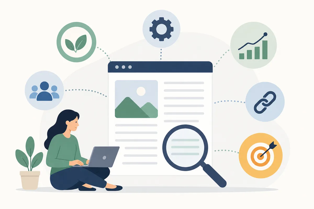 SEO content being evaluated by a reader, a search engine crawler, and an AI assistant