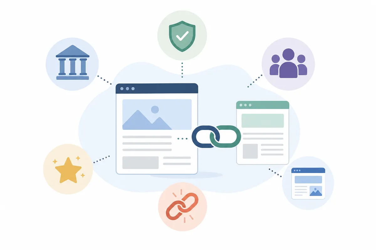 Contextual in-article backlink compared with a footer link, showing placement as a quality factor