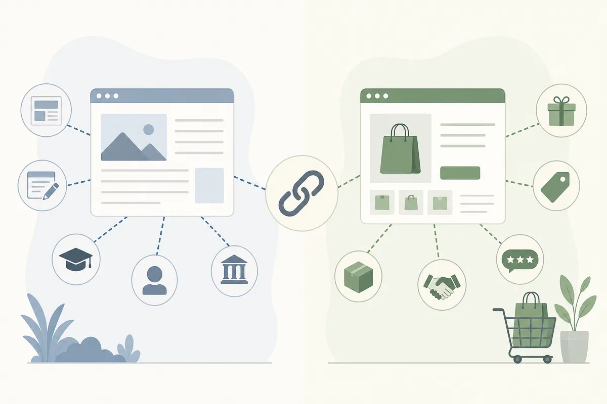 diagram comparing informational content links versus ecommerce product page links