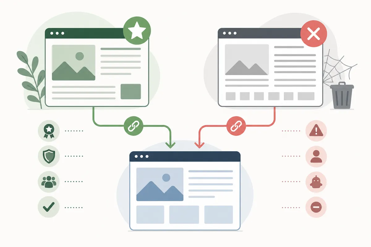 Comparison of a high-authority relevant backlink against a low-authority irrelevant one