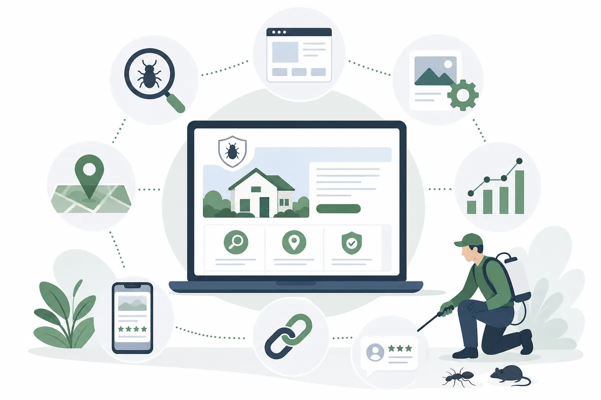 Technician inspecting a home for pests as part of a local pest control SEO strategy