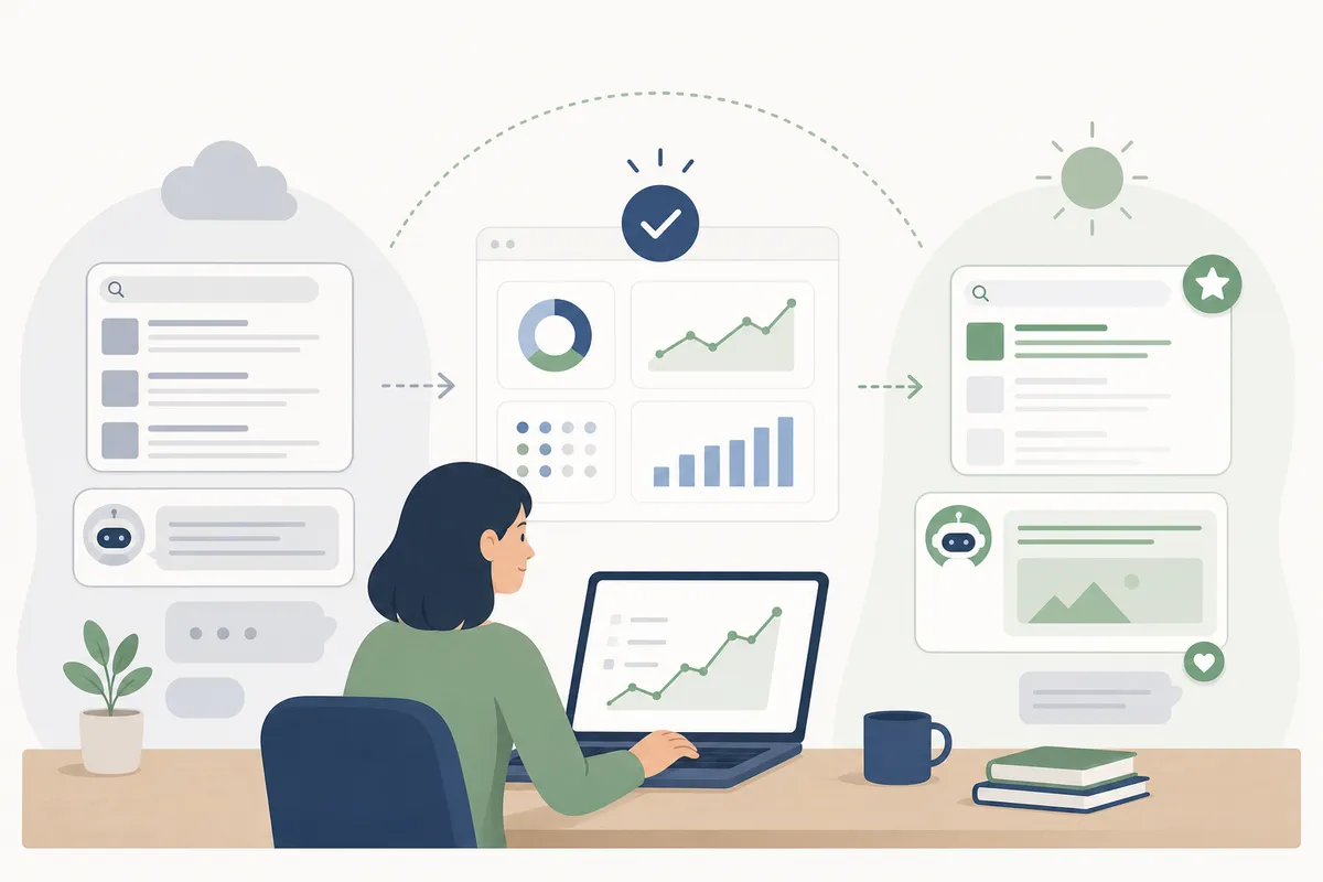 A spreadsheet logging AI mentions, citations, and answer accuracy against a day 0 baseline