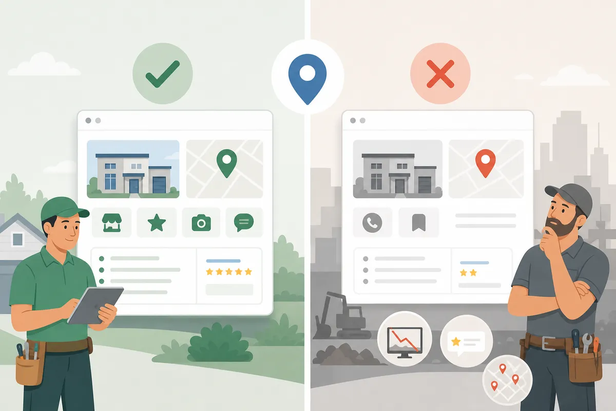 A diagram of where Google Business Profile's free tools are enough and where a contractor needs more than one listing.