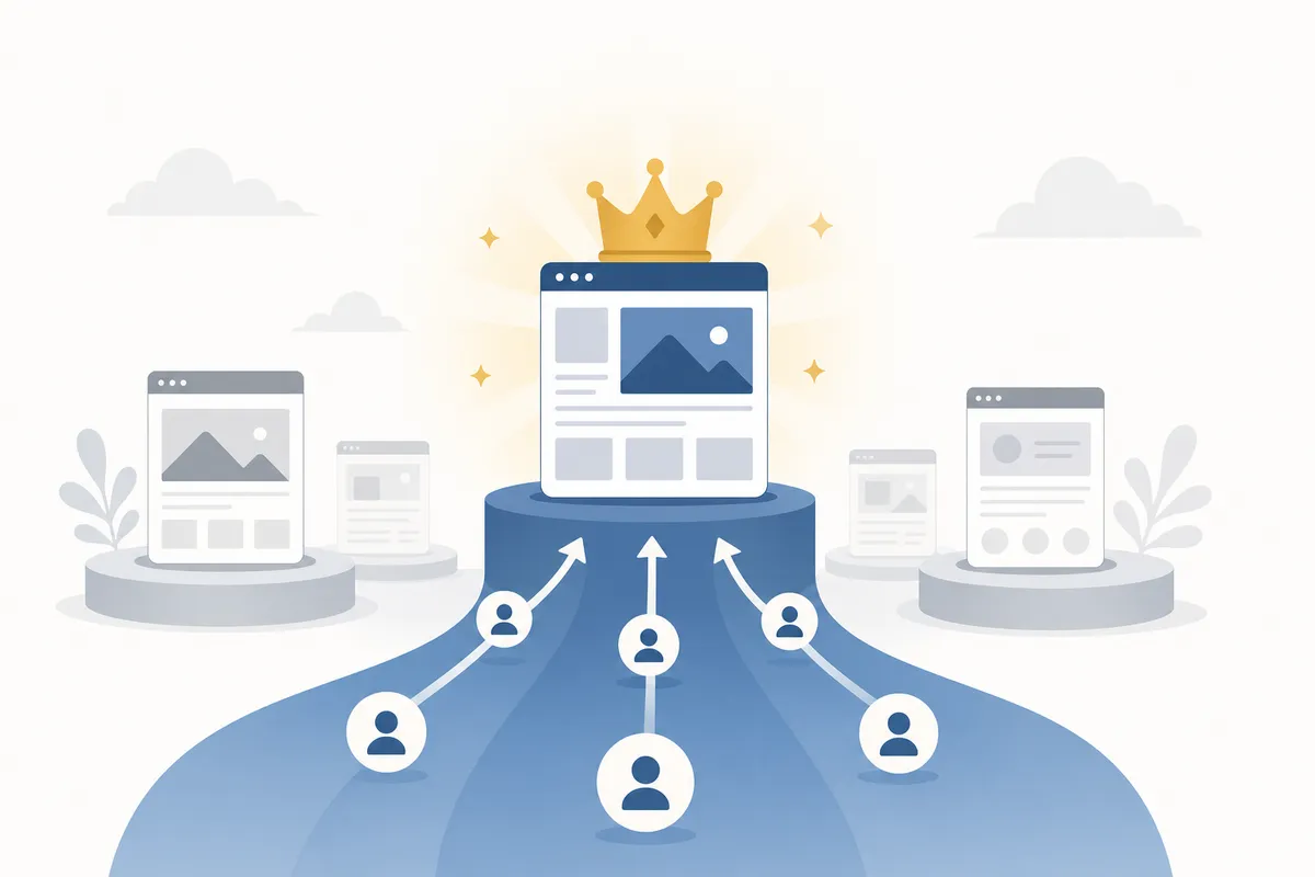 Illustration of links and content compounding on one domain versus splitting across three