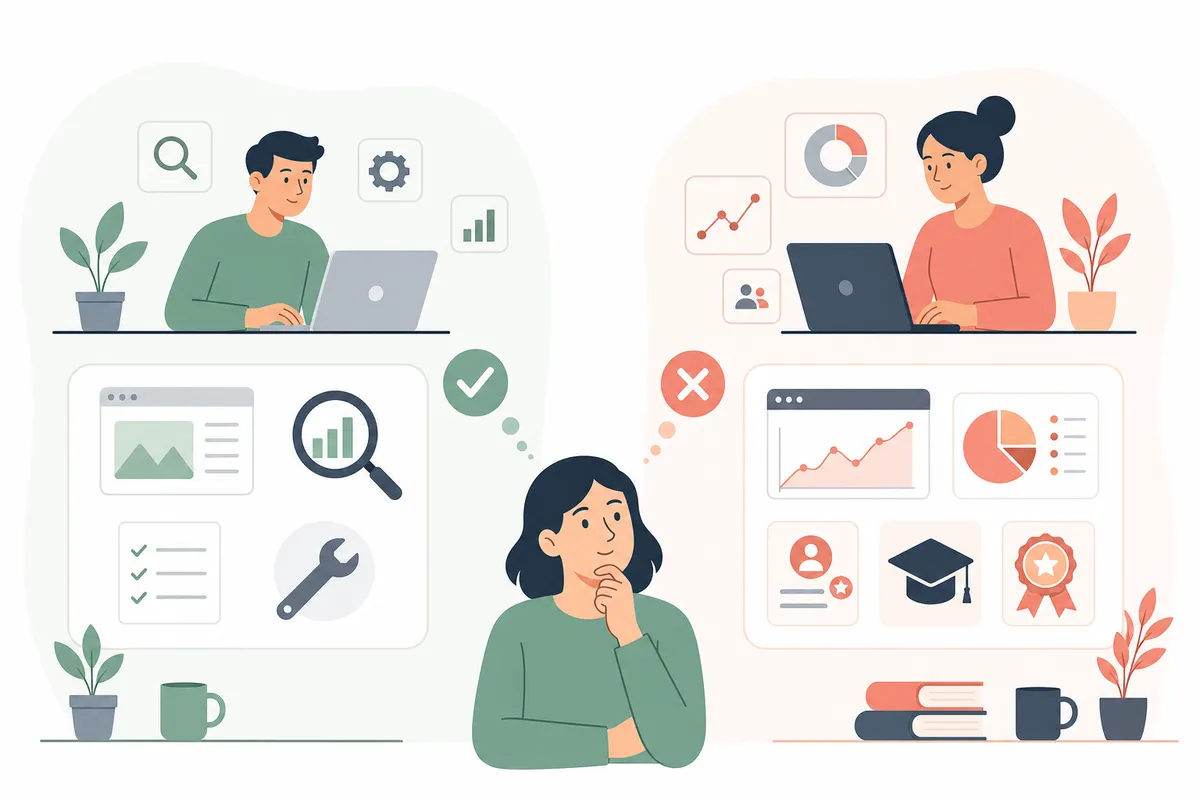 Une cheffe de petite entreprise consultant une formation SEO gratuite sur une tablette