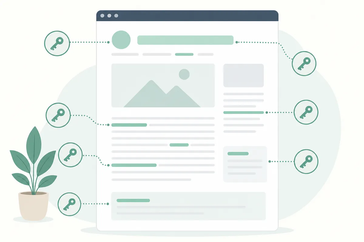Keyword placement across the title tag, headings, URL and body copy of a page