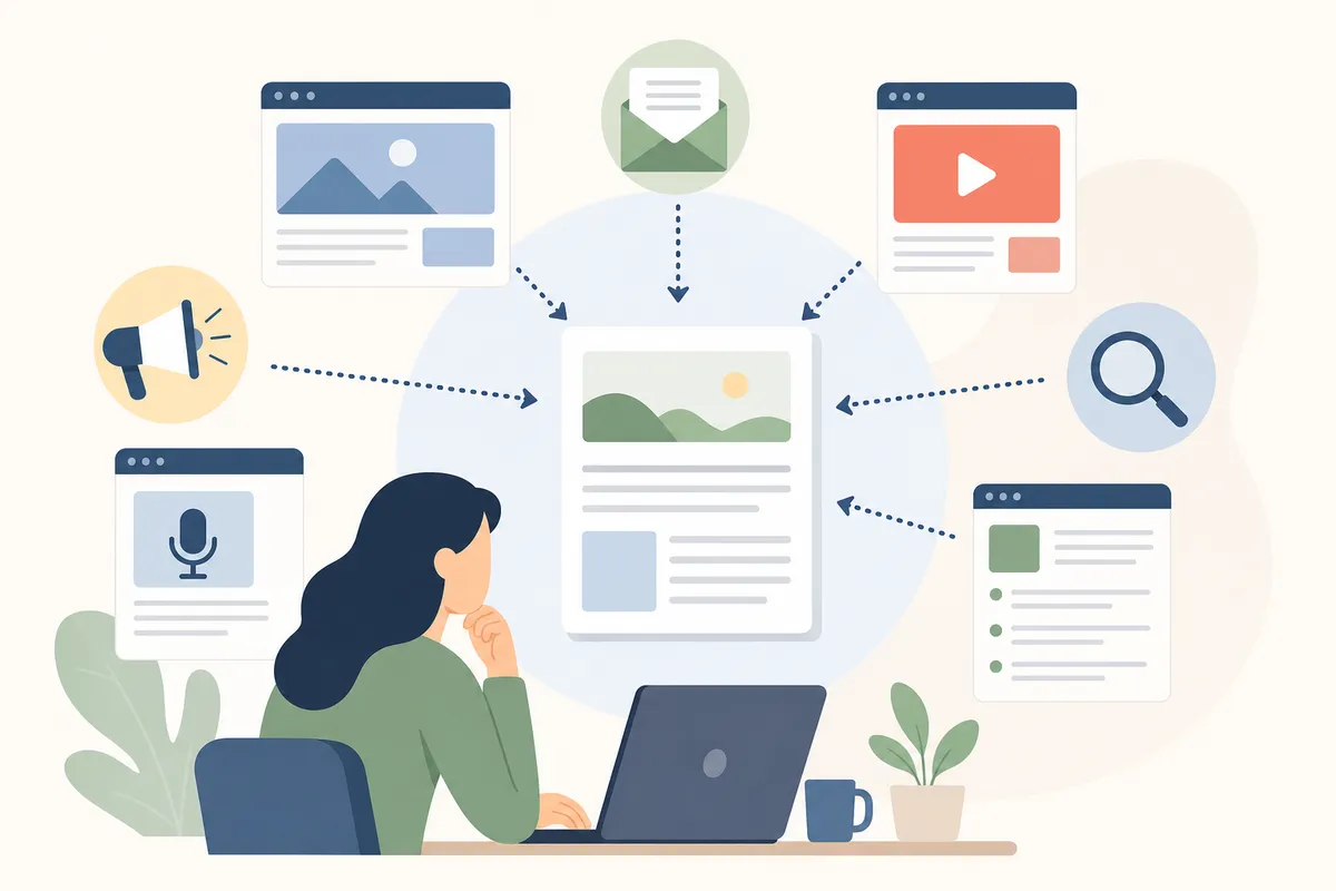 marketer sorting SEO newsletters and blogs into a daily reading list