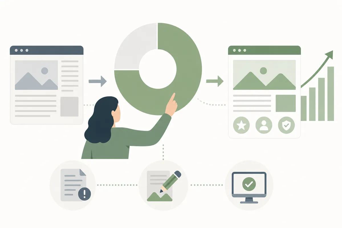 Checklist comparing a substantive content update with a date-only change when refreshing a page for SEO