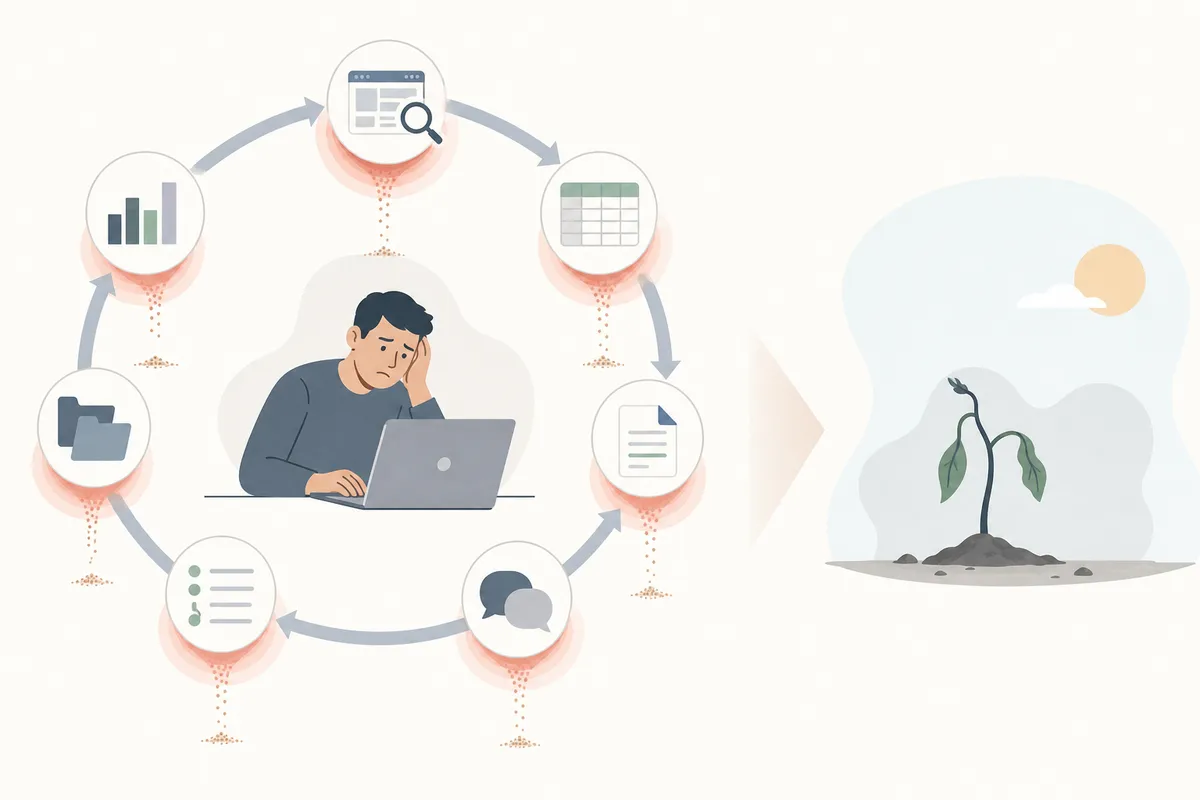 Comparison of manual SEO workflow stages against an automated loop