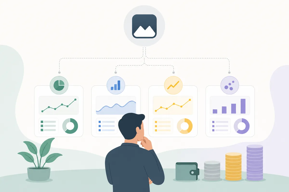 Diagrama que clasifica las alternativas a AccuRanker en rangos de presupuesto, desde la startup austera hasta la agencia en crecimiento