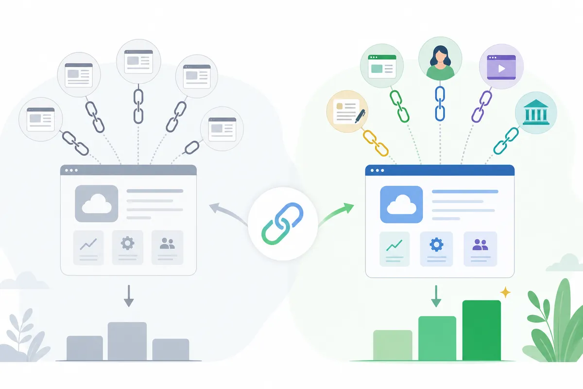 Illustration of an AI answer engine citing a SaaS product from multiple source types