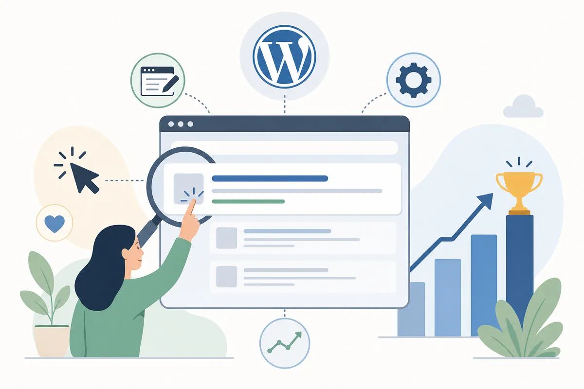 A diagram showing how a search title both signals the page topic to Google and persuades a searcher to click